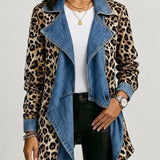 Sherilyn | Leopard Print and Washed Denim Panelled Mid Length Jacket