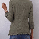 Kamberly | Boho Chic Floral Embroidered Utility Ruffled Trim Jacket