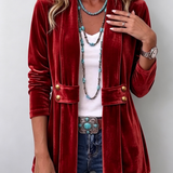 Holliwell | Vintage Lapel Button Accent Long Sleeve Open Front Jacket