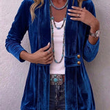 Holliwell | Vintage Lapel Button Accent Long Sleeve Open Front Jacket