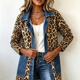 Fablenne | Leopard Print Denim Panel Contrast Longline Jacket