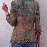 Bristow | Vintage Gradient Textured Print Ruffle Jacket
