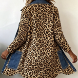 Fablenne | Leopard Print Denim Panel Contrast Longline Jacket