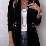 Holliwell | Vintage Lapel Button Accent Long Sleeve Open Front Jacket