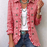 Charlene | Gingham Ruffled Button Down Jacket