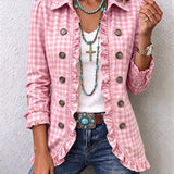 Charlene | Gingham Ruffled Button Down Jacket