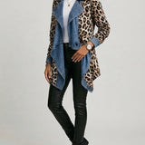 Sherilyn | Leopard Print and Washed Denim Panelled Mid Length Jacket