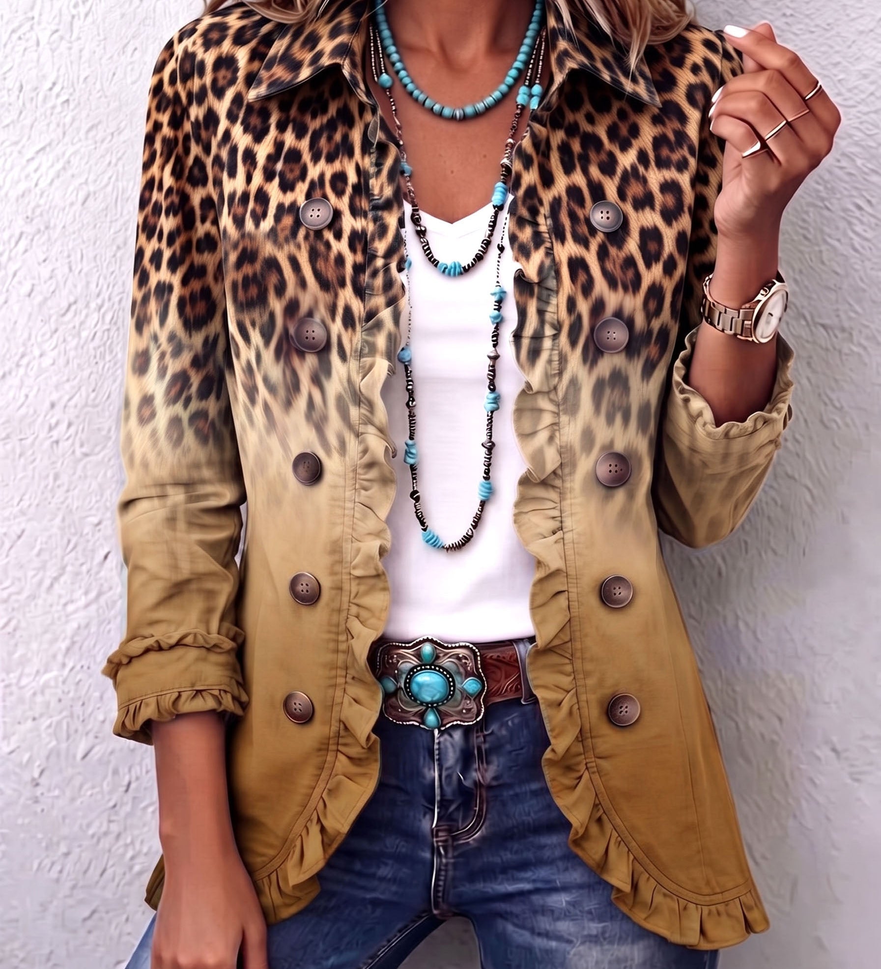 Elspeth | Leopard Ombre Ruffle Blazer Jacket