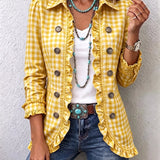 Charlene | Gingham Ruffled Button Down Jacket